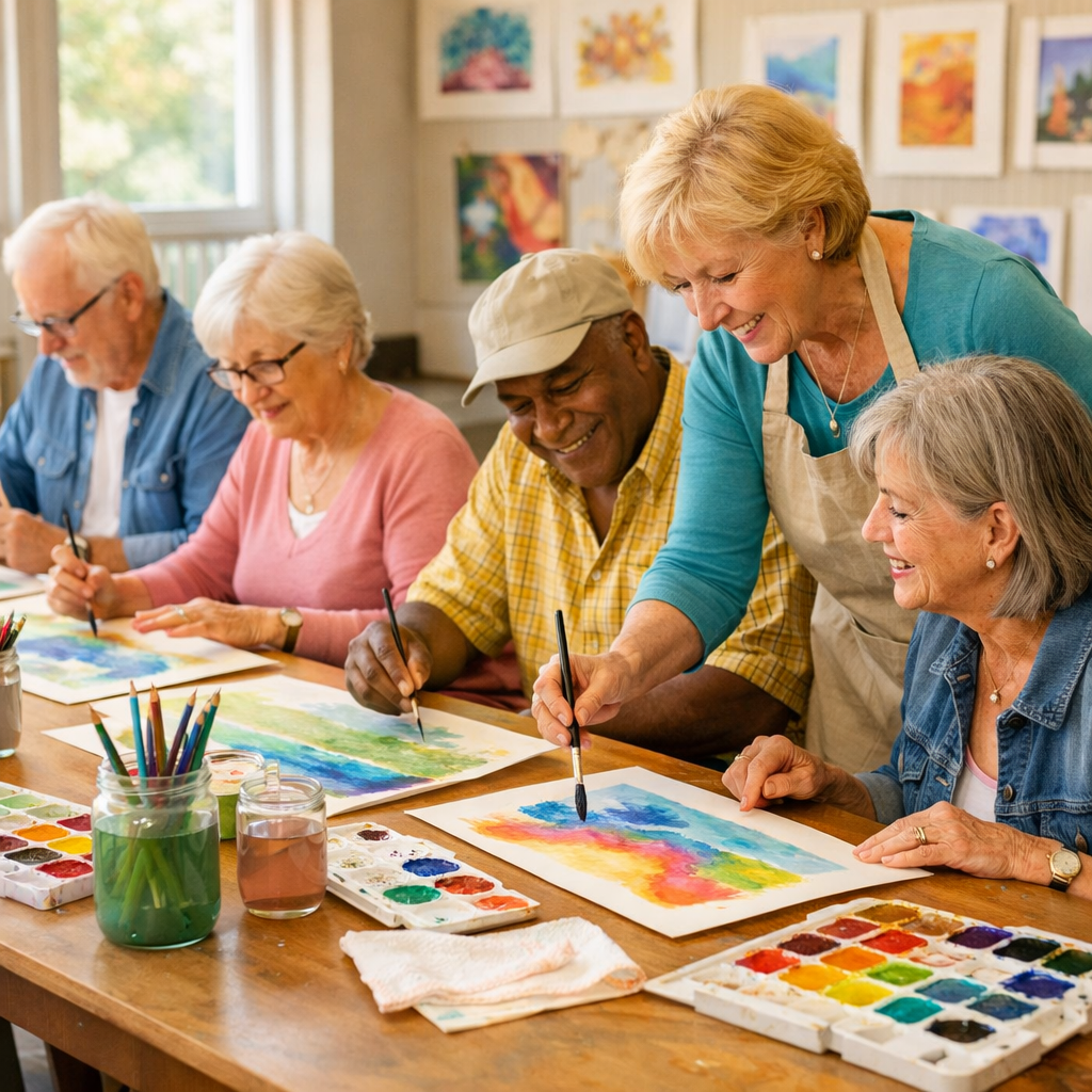 A watercolor class at Silver Pines